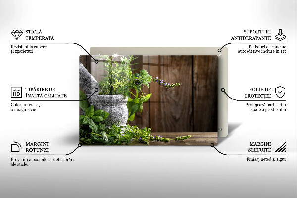 Steklena podloga za rezanje Zelena zelišča