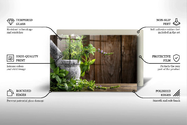 Steklena podloga za rezanje Zelena zelišča