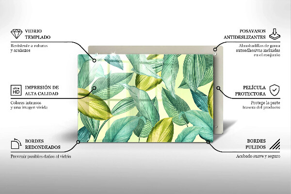 Steklena podloga za rezanje Zeleni tropski listi