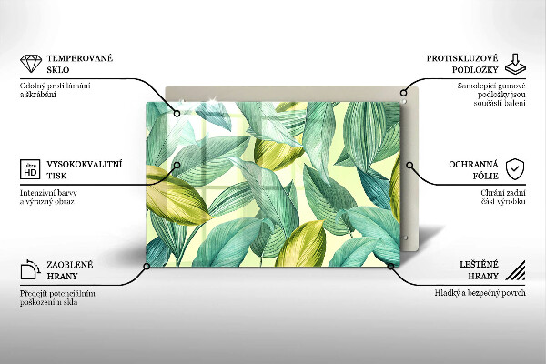 Steklena podloga za rezanje Zeleni tropski listi