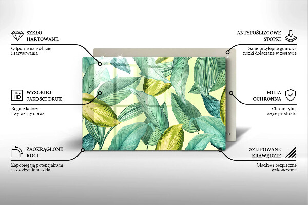 Steklena podloga za rezanje Zeleni tropski listi