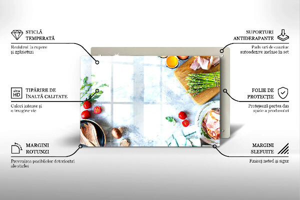 Steklena podloga za rezanje Sestavine v kuhinji