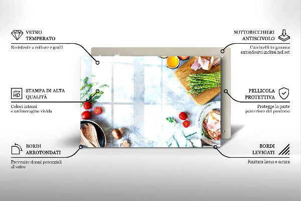 Steklena podloga za rezanje Sestavine v kuhinji