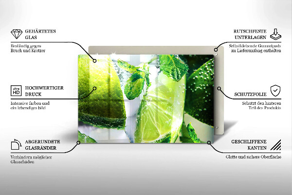 Steklena podloga za rezanje Voda z limeto in ledom