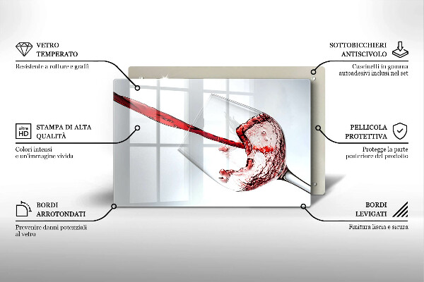 Steklena podloga za rezanje rdeče vino