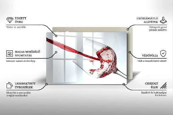 Steklena podloga za rezanje rdeče vino