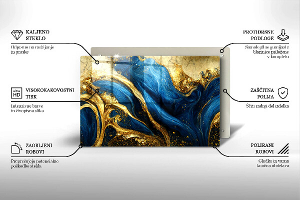 Steklena podloga za rezanje Modri in zlati marmor