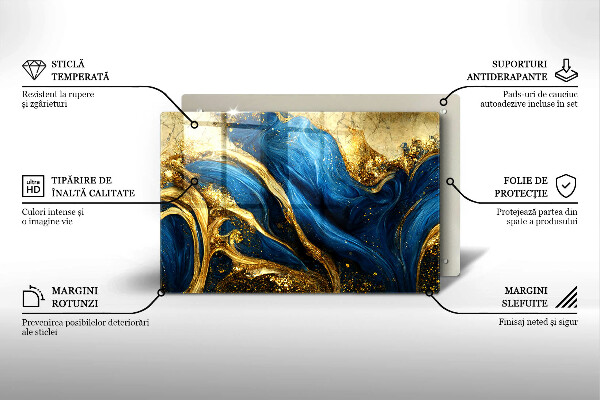 Steklena podloga za rezanje Modri in zlati marmor