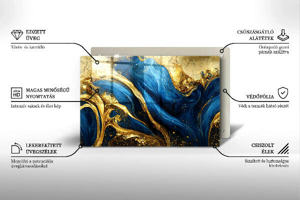 Steklena podloga za rezanje Modri in zlati marmor