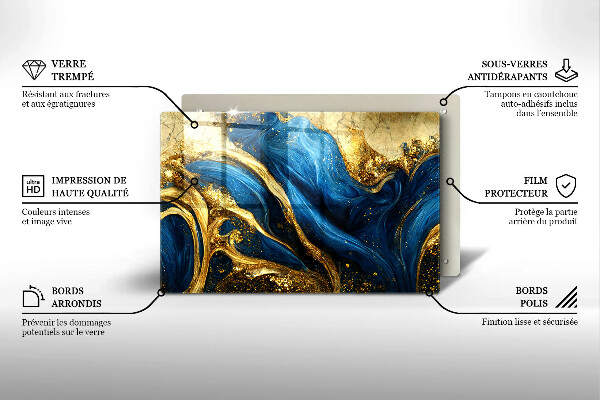 Steklena podloga za rezanje Modri in zlati marmor