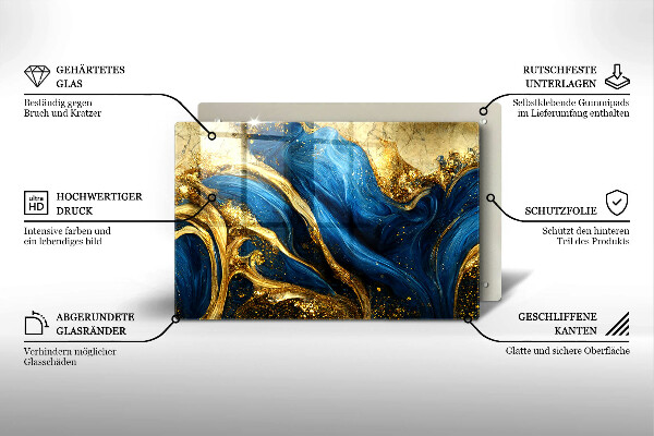 Steklena podloga za rezanje Modri in zlati marmor