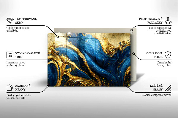 Steklena podloga za rezanje Modri in zlati marmor