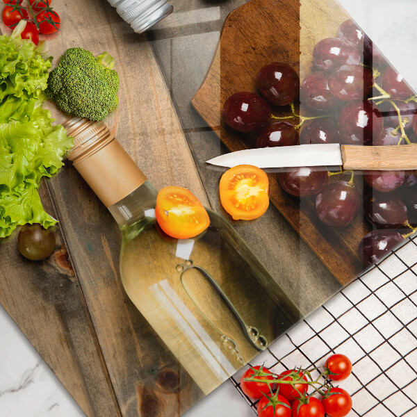 Steklena podloga za rezanje Vinske steklenice in grozdje