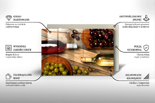 Steklena podloga za rezanje Vinske steklenice in grozdje