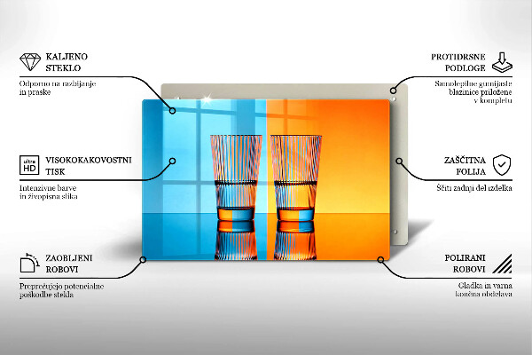 Steklena podloga za rezanje Dva kozarca vode