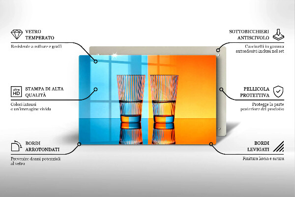 Steklena podloga za rezanje Dva kozarca vode