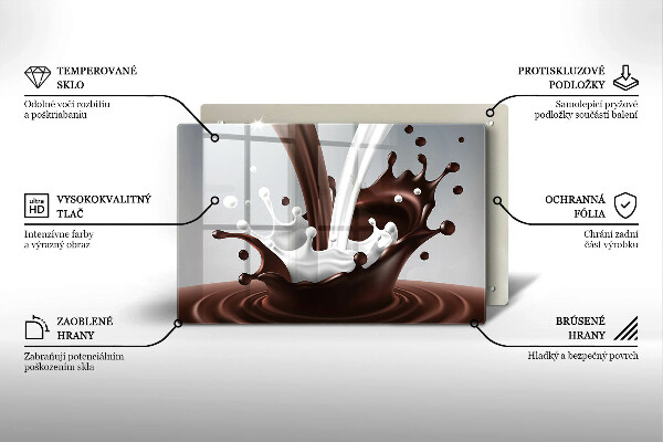 Steklena podloga za rezanje Mleko in čokolada