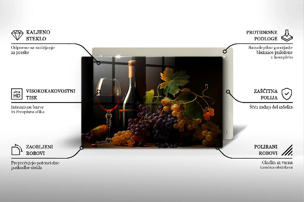 Steklena podloga za rezanje Kozarec vina in grozdje