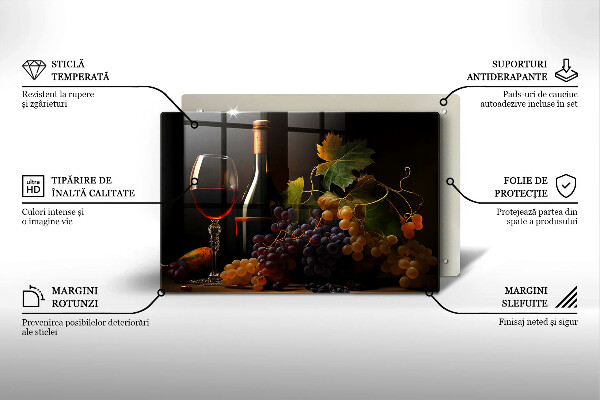 Steklena podloga za rezanje Kozarec vina in grozdje