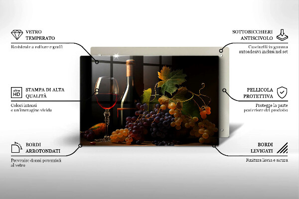 Steklena podloga za rezanje Kozarec vina in grozdje