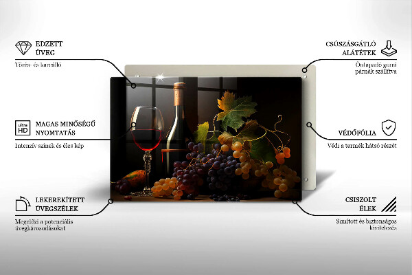 Steklena podloga za rezanje Kozarec vina in grozdje