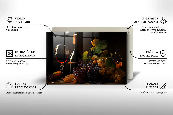 Steklena podloga za rezanje Kozarec vina in grozdje