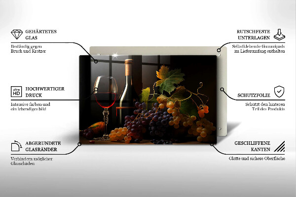 Steklena podloga za rezanje Kozarec vina in grozdje