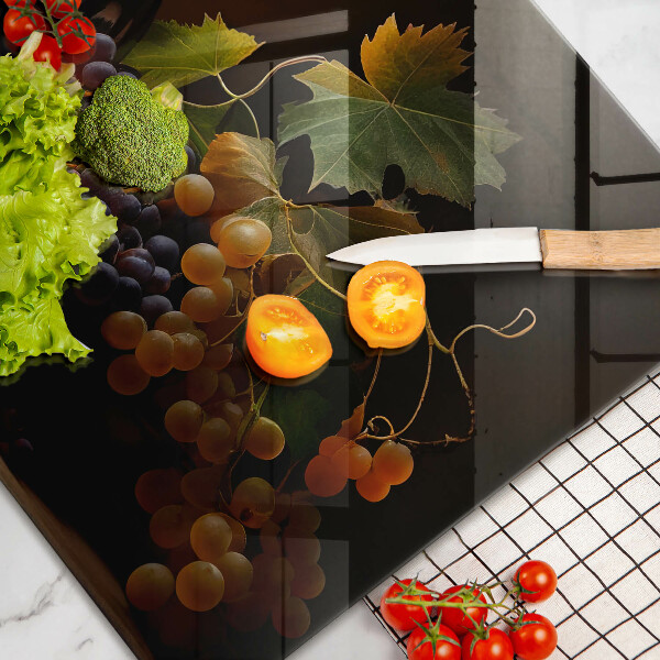 Steklena podloga za rezanje Kozarec vina in grozdje