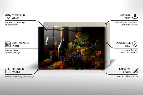 Steklena podloga za rezanje Kozarec vina in grozdje