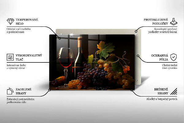 Steklena podloga za rezanje Kozarec vina in grozdje