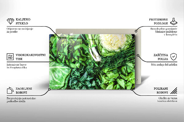 Steklena podloga za rezanje Zelena zelenjava