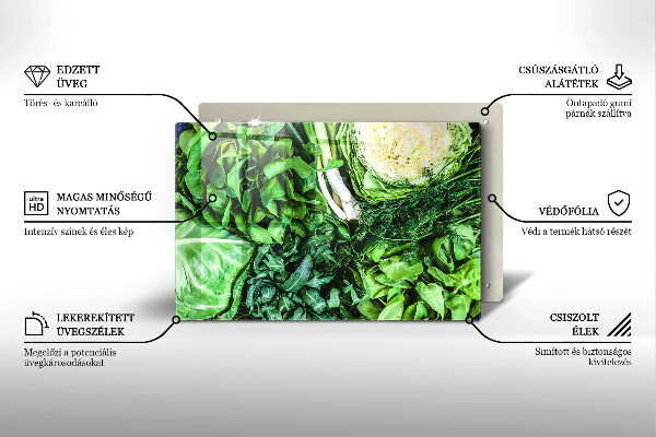 Steklena podloga za rezanje Zelena zelenjava