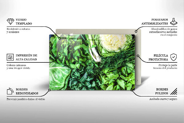 Steklena podloga za rezanje Zelena zelenjava