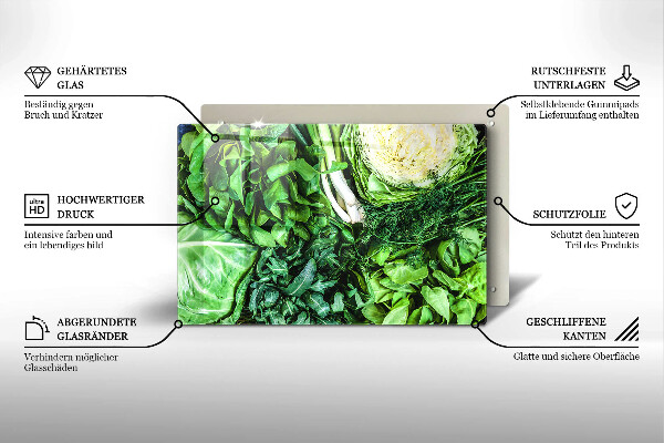 Steklena podloga za rezanje Zelena zelenjava
