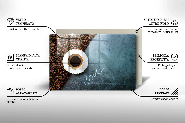 Steklena podloga za rezanje Kavna zrna in skodelica