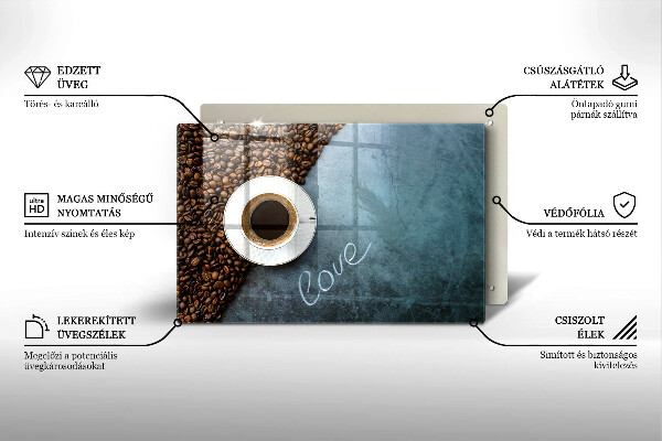 Steklena podloga za rezanje Kavna zrna in skodelica