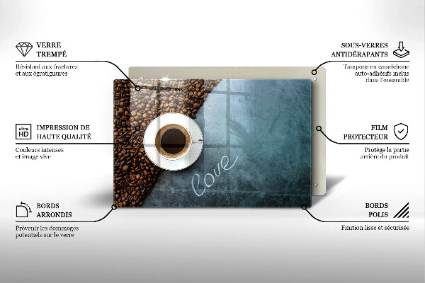 Steklena podloga za rezanje Kavna zrna in skodelica