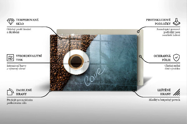 Steklena podloga za rezanje Kavna zrna in skodelica