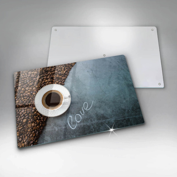 Steklena podloga za rezanje Kavna zrna in skodelica