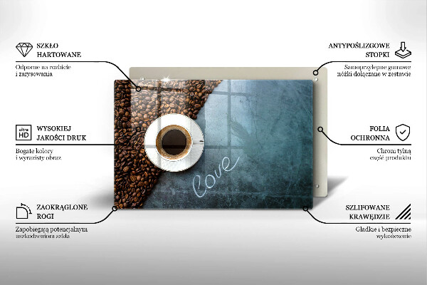 Steklena podloga za rezanje Kavna zrna in skodelica