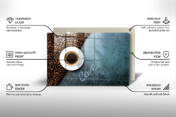 Steklena podloga za rezanje Kavna zrna in skodelica