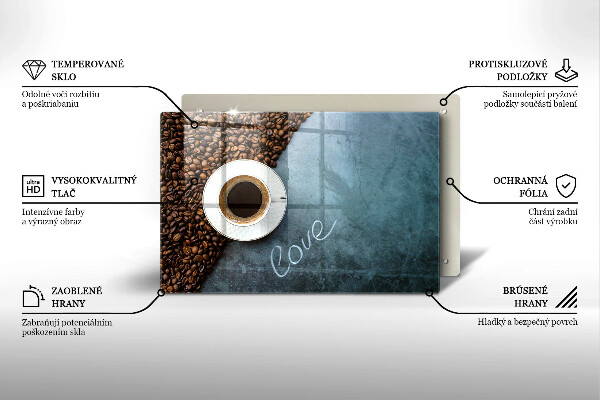 Steklena podloga za rezanje Kavna zrna in skodelica