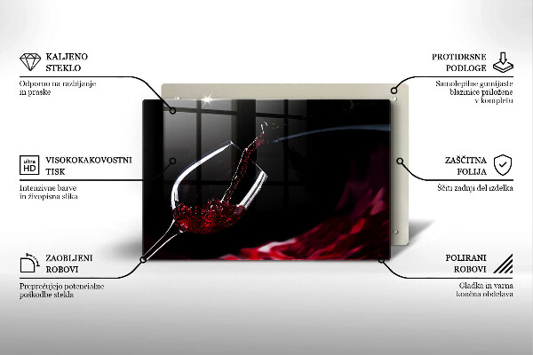 Steklena podloga za rezanje Kozarec rdečega vina