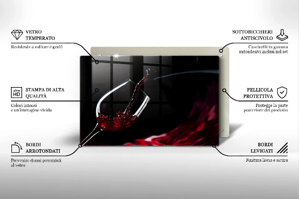 Steklena podloga za rezanje Kozarec rdečega vina