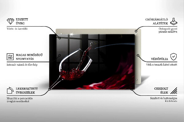 Steklena podloga za rezanje Kozarec rdečega vina