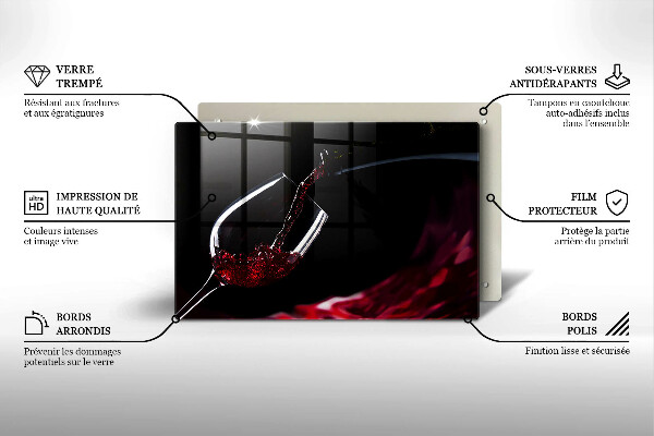 Steklena podloga za rezanje Kozarec rdečega vina