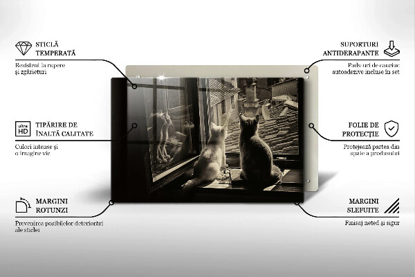Steklena podloga za rezanje Mačje mesto in okno