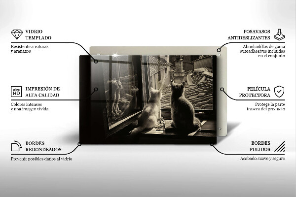Steklena podloga za rezanje Mačje mesto in okno