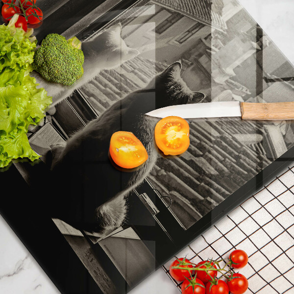 Steklena podloga za rezanje Mačje mesto in okno