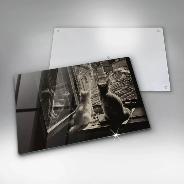 Steklena podloga za rezanje Mačje mesto in okno